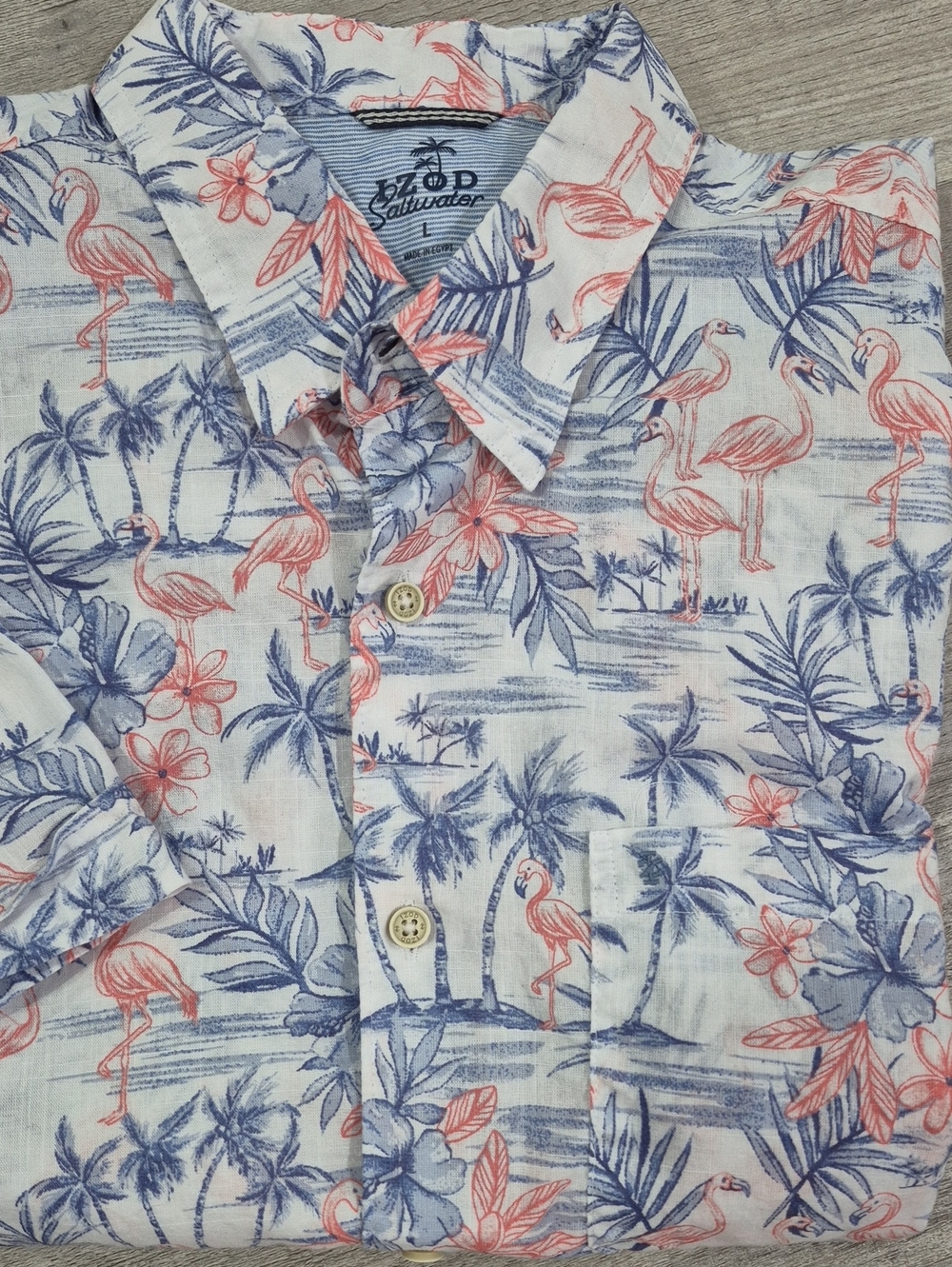 Izod White Short-Sleeve Tropical Button-Down with Blue & Pink Print